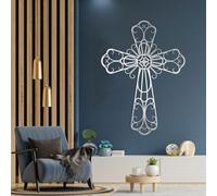Cruz de Jesús de Metal Plateado con Rama de árbol, Arte de Pared, decoración de Pared con árbol Espiritual de Metal, Escultura Moderna Decorativa de Cruz de Jesús para Sala de Estar, Dorm