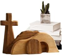 Cruz De La Resurrección De Madera Y Tumba Vacía El Verdadero Significado De La Pascua, Escena Cristiana De Pascua De Madera, Conjunto De La Resurrección De Jesús con Cruz, Decoración Cristiana