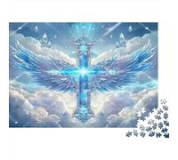 Cruz de luz Azul alas de Nube Puzzle de 1000 Piezas Papel Puzzle para Adultos Cielo fantástico Relajación Interacción Decoración Regalo 38x26cm/1000pcs