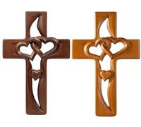 Cruz De Madera con Corazones Entrelazados Tallados A Mano, Cruz De Matrimonio De Madera For Pared, Amor Y Devoción, Cruz De Madera con Corazones Entrelazados For Aniversario(Coffee+Natural Wood)