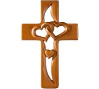 Cruz De Madera con Corazones Entrelazados Tallados A Mano, Cruz De Matrimonio De Madera For Pared, Amor Y Devoción, Cruz De Madera con Corazones Entrelazados For Aniversario(Natural Wood)