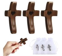 Cruz de madera con patrón, regalos de aliento Cross My Heart para protección de mano, cruces de madera, regalos para aliviar el estrés con bolsa de organza, cruz de bolsillo para regalo religioso para