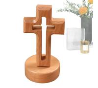 Cruz De Madera De Mesa - Emblema De Fe De Madera Natural, Ficha De Estatuilla Religiosa En Miniatura, Acento Portátil De Recuerdos De Bendición, Escultura Simbólica Cristiana Artesanal | Para