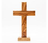 Cruz de madera de olivo de Belén, hecha a mano. Ideal para colgar en la pared o como decoración de mesa. 15 x 26 cm.