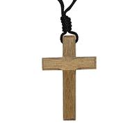 Cruz de madera en cordón fuerte | Gran accesorio cristiano | Joyería simple de declaración religiosa | Gran regalo para el bautismo, la primera comunión, la confirmación y la ordenación
