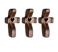 Cruz de Madera Hecha a Mano "Mi Corazón", Regalos para Aliviar el Estrés con los Dedos, Rezo Orar Ánimo Cruz Pequeña de Bolsillo para Adultos Que Rezan, Se Aferran y Se Aferran(Black heart - A(3PC))