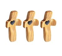 Cruz de Madera Hecha a Mano "Mi Corazón", Regalos para Aliviar el Estrés con los Dedos, Rezo Orar Ánimo Cruz Pequeña de Bolsillo para Adultos Que Rezan, Se Aferran y Se Aferran(Black heart - B(3PC))