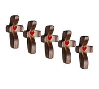 Cruz de Madera Hecha a Mano "Mi Corazón", Regalos para Aliviar el Estrés con los Dedos, Rezo Orar Ánimo Cruz Pequeña de Bolsillo para Adultos Que Rezan, Se Aferran y Se Aferran(Red heart (5PC))