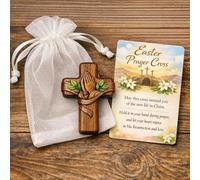 Cruz de madera mi corazón pequeñas cruces de bolsillo con bolsas y tarjetas, Jesús cristiano sosteniendo cruces de mano a granel para Navidad bautismo Primera Comunión regalo, favores de la Iglesia