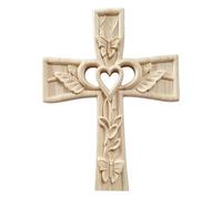 Cruz de madera tallada a mano con corazones entrelazados - Decoración de pared adornada con mariposas naturales, de matrimonio de amor sagrado | Centro de mesa de escritorio para regalo del día