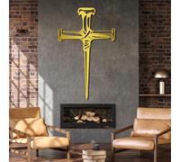 Cruz de Metal Negra para Pared, decoración de Pared Religiosa Cristiana de Metal, Escultura Moderna para Sala de Estar, Dormitorio, Pasillo y decoración del hogar (Dorado, 94 x 150 cm).