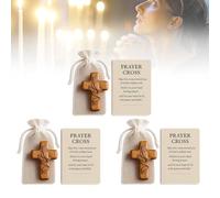 Cruz De Oración De Madera Con Tarjeta De Bolsillo Para Orar Con Ambas Manos. Cruz De Malla Hecha a Mano Con Tarjeta De Oración De Bolsillo De Madera Con Gasa. Regalo Cristiano(3pcs)