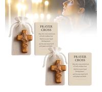 Cruz De Oración De Madera Con Tarjeta De Bolsillo Para Orar Con Ambas Manos. Cruz De Malla Hecha a Mano Con Tarjeta De Oración De Bolsillo De Madera Con Gasa. Regalo Cristiano(2pcs)