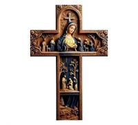 Cruz de pared de madera vintage de Jesucristo, hecha a mano, cruz rústica, decoración elegante para colgar, arte de paredes religiosas para fe, esperanza y bendición, regalo cristiano (mezcla de
