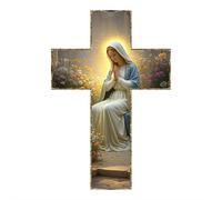 Cruz de pared de madera vintage de Jesucristo, hecha a mano, cruz rústica, decoración elegante para colgar, arte de paredes religiosas para fe, esperanza y bendición, regalo cristiano (mezcla de