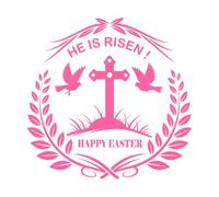 Cruz de Pascua con paloma y corona de laurel, ha resucitado, felices pascuas. Pegatinas de pared 42x42.7cm Decoración de carrocerías Rosa