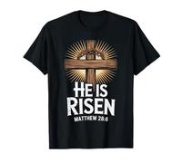 Cruz de Pascua He Is Risen Jesús Cristiano Hombres Mujeres Niño Juvenil Camiseta