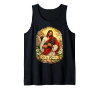 Cruz de resurrección de Pascua con Perro Terrier escocés He Is Risen Camiseta sin Mangas