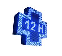 Cruz de veterinaria luminosa LED programable con sonda de temperatura/Color azul/Doble cara/Cruz electrónica para anunciar su clínica veterinaria (Cruz 64x64 cm)