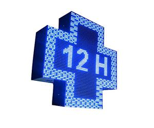 Cruz de veterinaria luminosa LED programable con sonda de temperatura/Color azul/Doble cara/Cruz electrónica para anunciar su clínica veterinaria (Cruz 64x64 cm programación por WiFi)