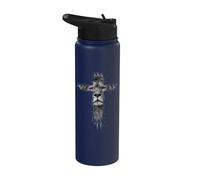 Cruz del León de Judá Fe Cristiana Escritura religiosa Stainless Steel Insulated Water Bottle