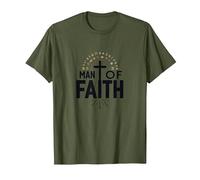 Cruz devocional Religiosa del Hombre de fe para Hombres Camiseta, Hombre, Verde Oliva, XL