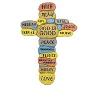 Cruz ""Dios es mi muro de roca"" | Cruz de resina colorida con palabras inspiradoras y edificantes | Gran regalo cristiano para bautismo y primera