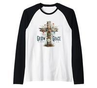 Cruz Floral Cristiana de la Biblia Grow in Grace Camiseta Manga Raglan