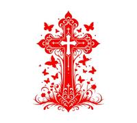 Cruz mágica encantada con mariposas y silueta. Pegatinas de pared 36x51.3cm Pintura mural artística Rojo