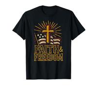 Cruz patriótica fe Libertad Vintage Hombre Cristiano Camiseta