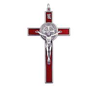 Cruz pectoral grande de San Benito de 4.75 pulgadas con esmalte de colores (rojo tradicional) hecha a mano en Italia