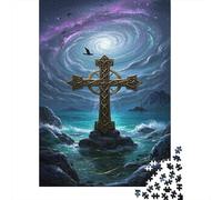 Cruz Puzzle De 1000 Piezas The Cruz Under The Starry Sky Rompecabezas Adultos De 1000 Piezas Pintura Regalo 1000pcs (75x50cm)