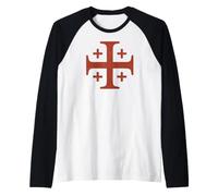 Cruz roja de Jerusalén de los Caballeros Templarios Desvanecida Camiseta Manga Raglan