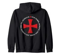 Cruz Templaria con Lema Templario Efecto Desgastado Vintage Sudadera con Capucha