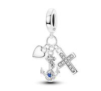 Cruz, vista del barco y amuleto colgante de amor, accesorio de pulsera de plata de ley 925, compatible con collar de pulsera Pandora