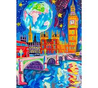 Cruz y Gloria - Noche estrellada en Londres - Rompecabezas de 1000 piezas | Arte vibrante del Big Ben y el autob s rojo de dos pisos