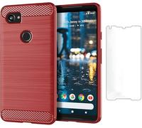 Cruzerlite Funda para Google Pixel 2 XL, Carbon Fiber Shock Absorption Slim Cover para Google Pixel 2 XL (2017) (Red)