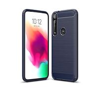 Cruzerlite Funda para Moto G8 Plus, Carbon Fiber Texture Design Cover Anti-Scratch Shock Absorption Cover para Moto G8 Plus (Blue)