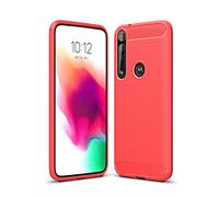 Cruzerlite Funda para Moto G8 Plus, Carbon Fiber Texture Design Cover Anti-Scratch Shock Absorption Cover para Moto G8 Plus (Red)