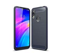 Cruzerlite Funda Xiaomi Redmi 7, Funda Redmi 7, Carbon Fiber Texture Design & Leather Texture Design Back Cover Anti-Scratch Shock Absorption Case for Xiaomi Redmi 7 (Blue)