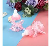 Cryfokt 24 Cajas de Dulces para Biberones Recargables para Decoración de Fiesta de Baby Shower Diseño de Mini Biberón con Lazo de Oso Plástico de Grado Alimenticio Surtido Multicolor (PINK)