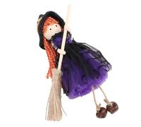 Cryfokt Adorno de Muñeca de Bruja Pequeña Adorable, Decoración de Palo de Escoba Portátil para Exhibición de Ventana de árbol, Fiesta de Halloween (Purple)