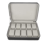 Cryfokt Caja de Almacenamiento Organizadora de Relojes con 10 Rejillas, Diseño de Tablero Medio, Cuero PU Marrón Ligero, 28x20x7,5 Cm para Viajes de Negocios