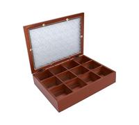 Cryfokt Caja de té de Madera, Tapa de Vidrio Vintage, Organizador de Gran Capacidad con Compartimentos, Cajón de Almacenamiento de Bolsitas de té, Terrones de Azúcar, Manualidades, Joyas (12