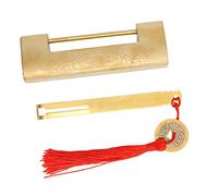 Cryfokt Candado Horizontal de Antiguo de Latón Exquisito Adorno de Joyero Retro para Puertas de Gabinete y Cajas de Madera Candado Antiguo de Estilo Chino a Prueba de Herrumbre 3.8 X 1.3 Pulgadas