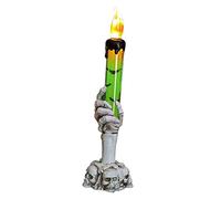 Cryfokt Candelabro de Calavera de Halloween único, Lámpara de Vela sin Llama de Material Principal con Esqueleto y Mano Fantasma para Tema de Terror (GREEN)