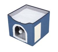 Cryfokt Cueva de la Cama de Gato, la Casa de Chat Plegable Flexible Reduce el Estrés para el Interior (Azul Marino)