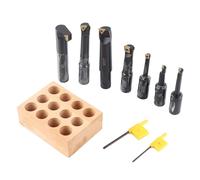 Cryfokt Juego de 7 Herramientas de Perforación de 18 Mm con Vástago Redondo Indexable de Carburo Cementado, Herramientas de Torno de Acero de Alta Velocidad de 90 Grados para Tornear