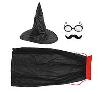 Cryfokt Juego de Accesorios para Disfraz de Mago Negro, que Incluye Capa, Sombrero, Gafas y Bigote para Disfrazarse y Divertirse en Halloween, 4 Piezas