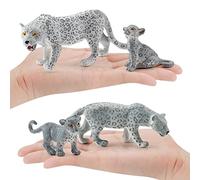 Cryfokt Juego de Figuras de Animales, Leopardos de Las Nieves Realistas, Modelo de Animales Salvajes en Miniatura con 4 Posturas Distintas para Niños, Juguete Educativo, Colección de Decoración del
